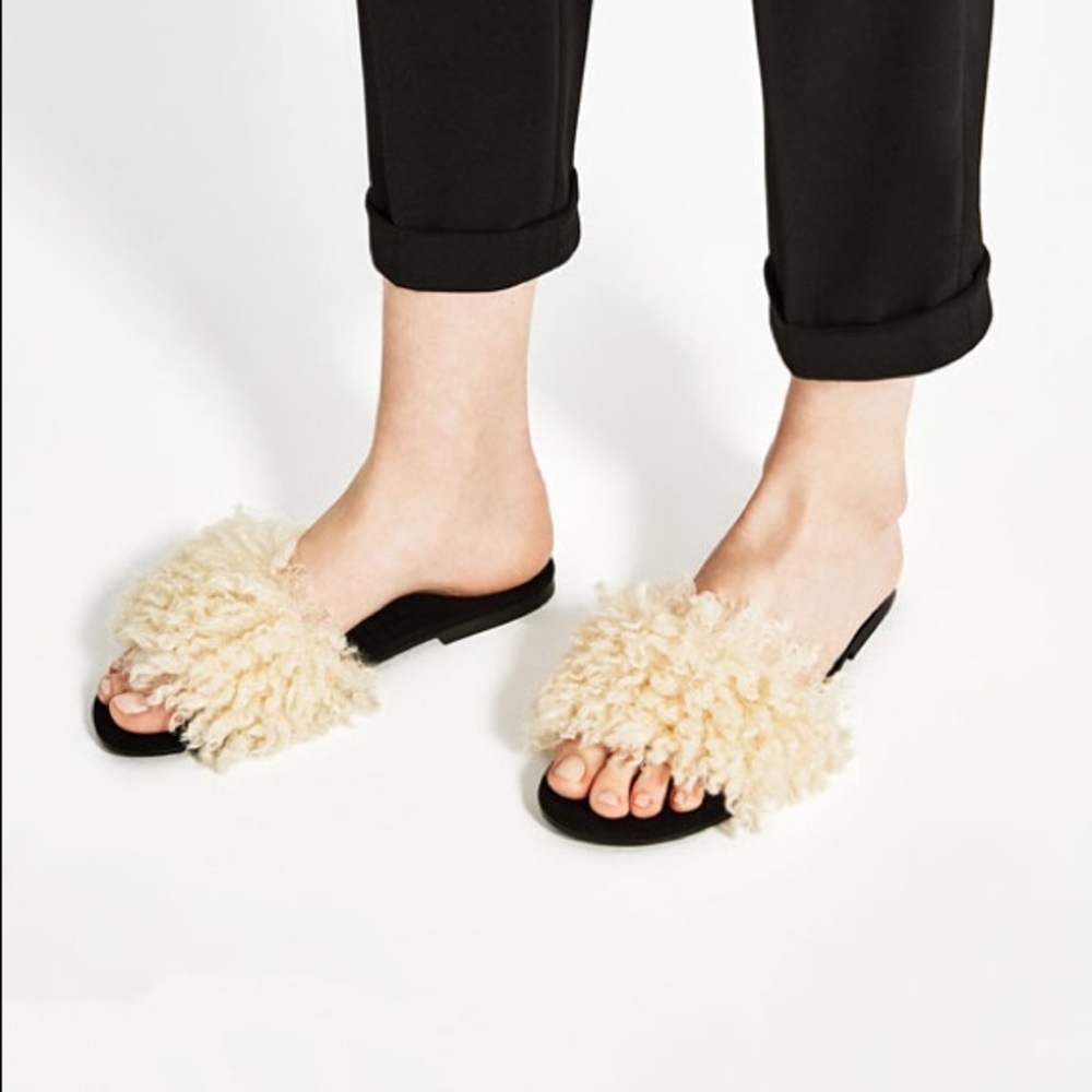Zara Faux Fur Slides Size 8