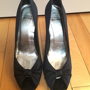 Stuart Weitzman navy satin peep toe Stilettos