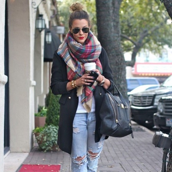 ‘MOLLY’ Camel Tartan Plaid Blanket Scarf - Picture 3 of 8