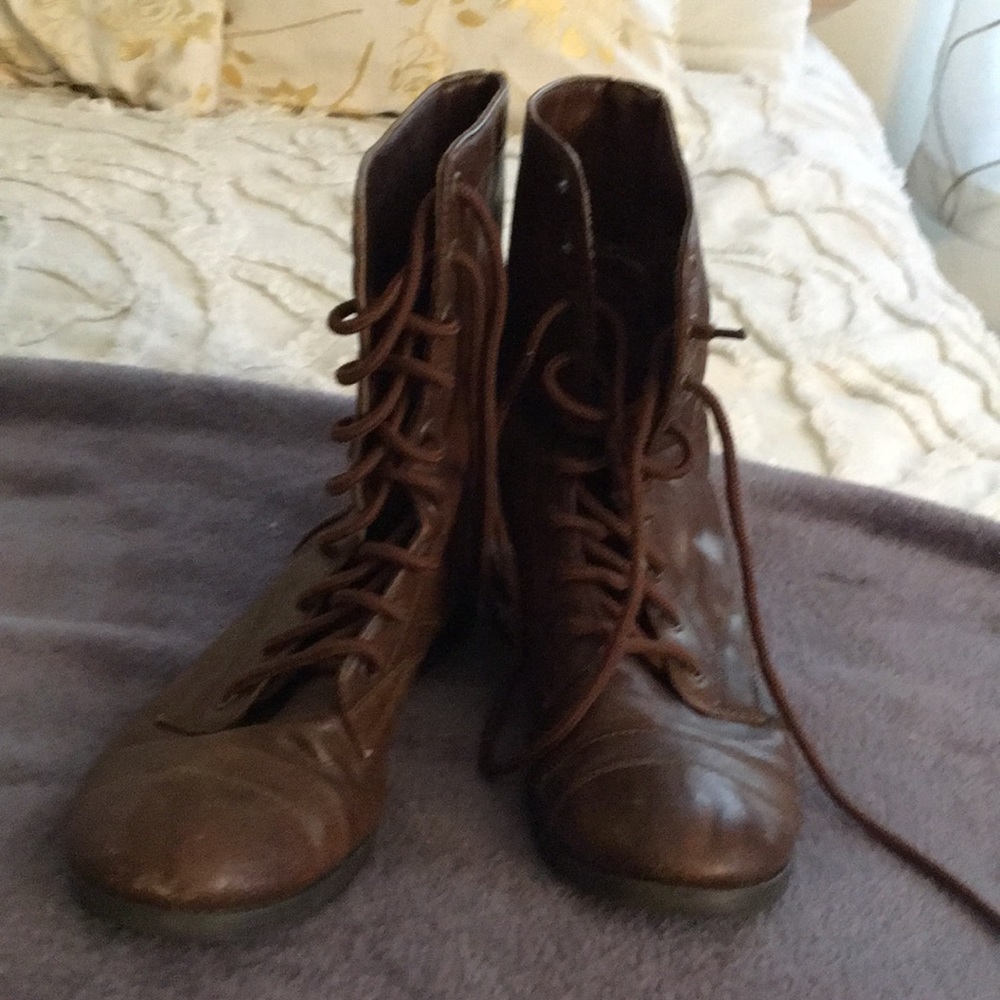 💖 cute brown leather military boots!💖