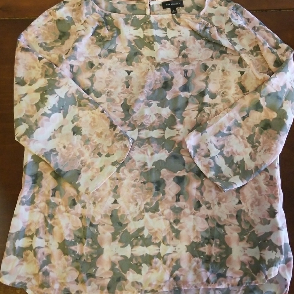 Gray and Pink Floral Blouse - Size M