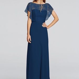 Navy blue / Marine long lace/chiffon dress.