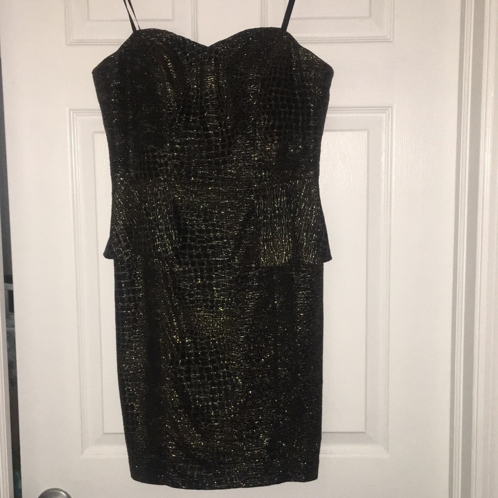 Black and Gold Strapless Peplum Dress
