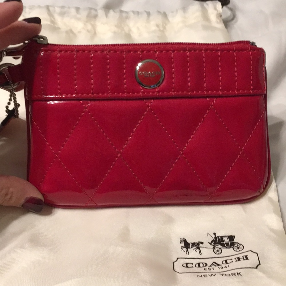 Coach patent leather red wristlet