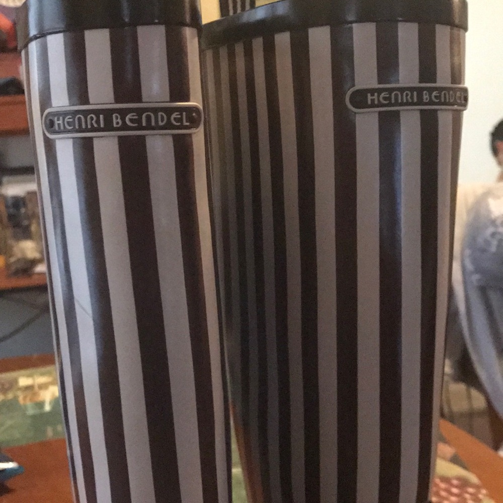 Henri Bendel Boots Wellie Stripe Brown and White