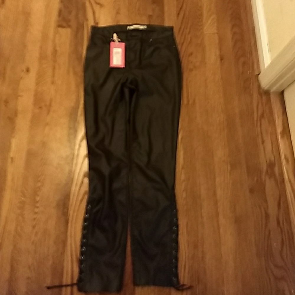 Chelsea and violet lace up black pleather pants