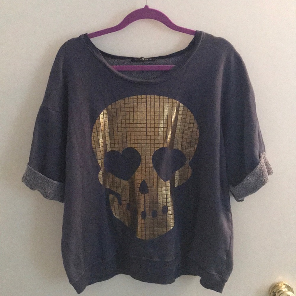 WILDFOX GOLD SKULL SHORT SLEEVE SWEATSHIRT