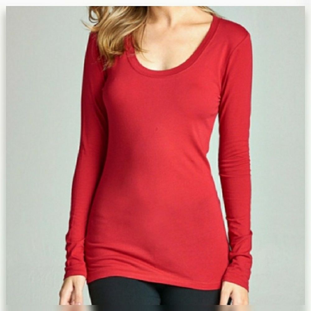 Red Basic Longsleeve Crewneck Top