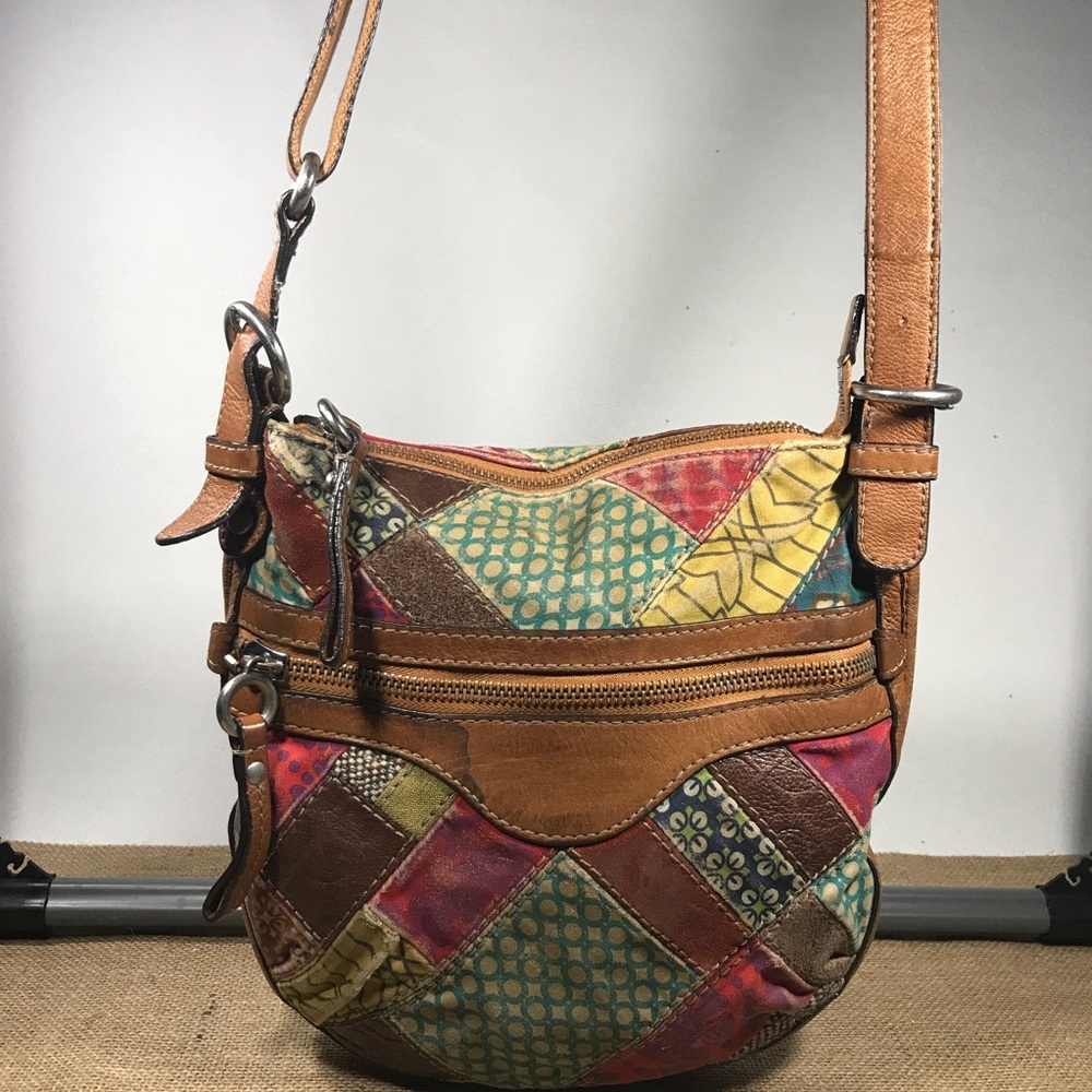 Fossil Leather Patchwork multi Color Shoulder Bag