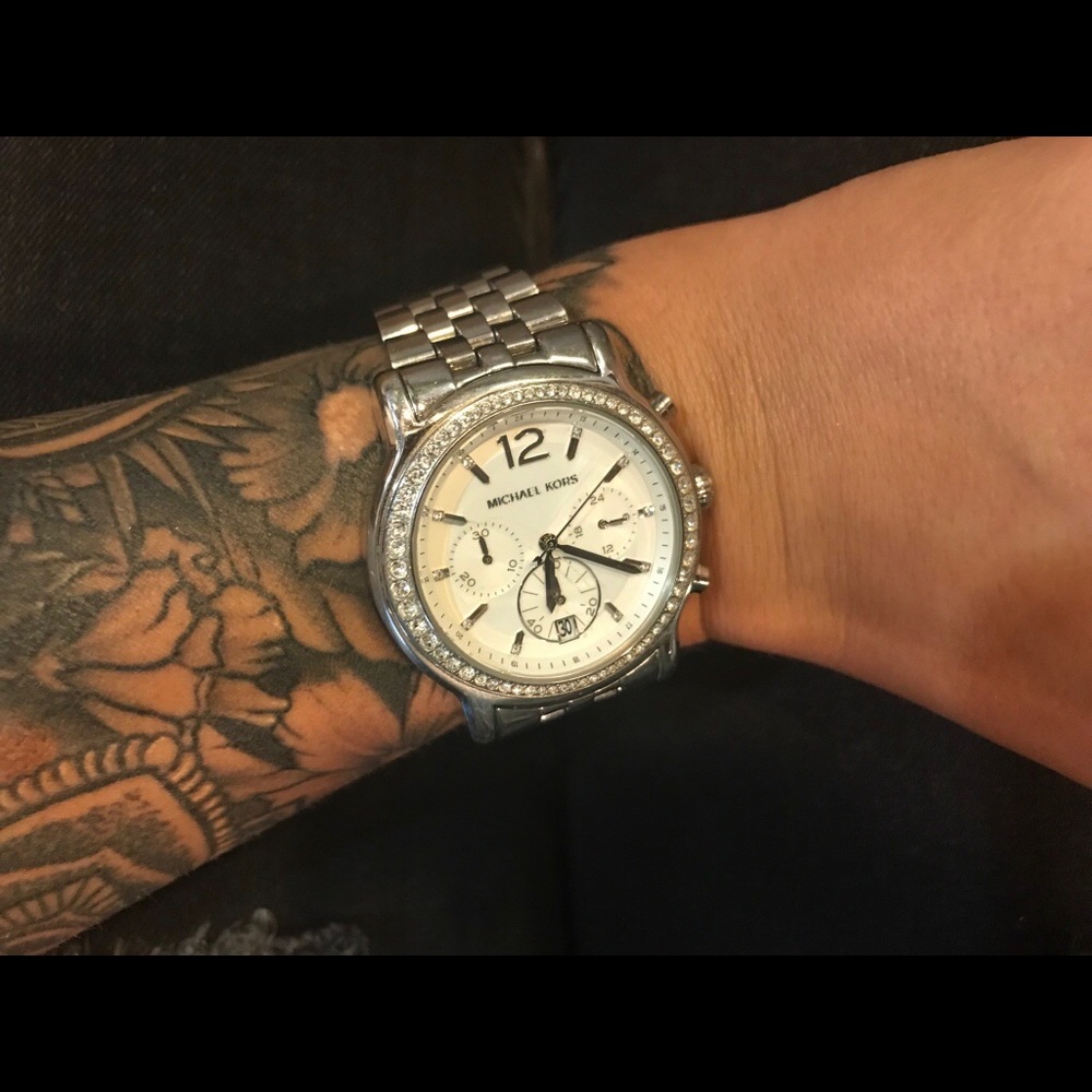 Diamond embellished silver MK watch