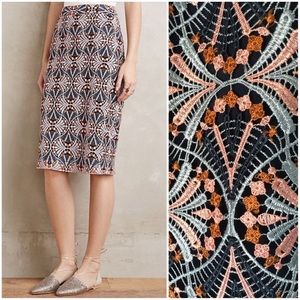 Crocheted geometric pencil skirt.