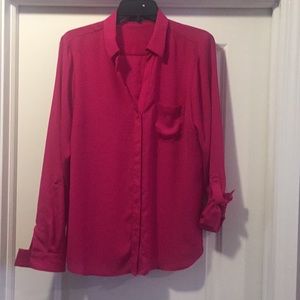 Fuschia v-neck button down