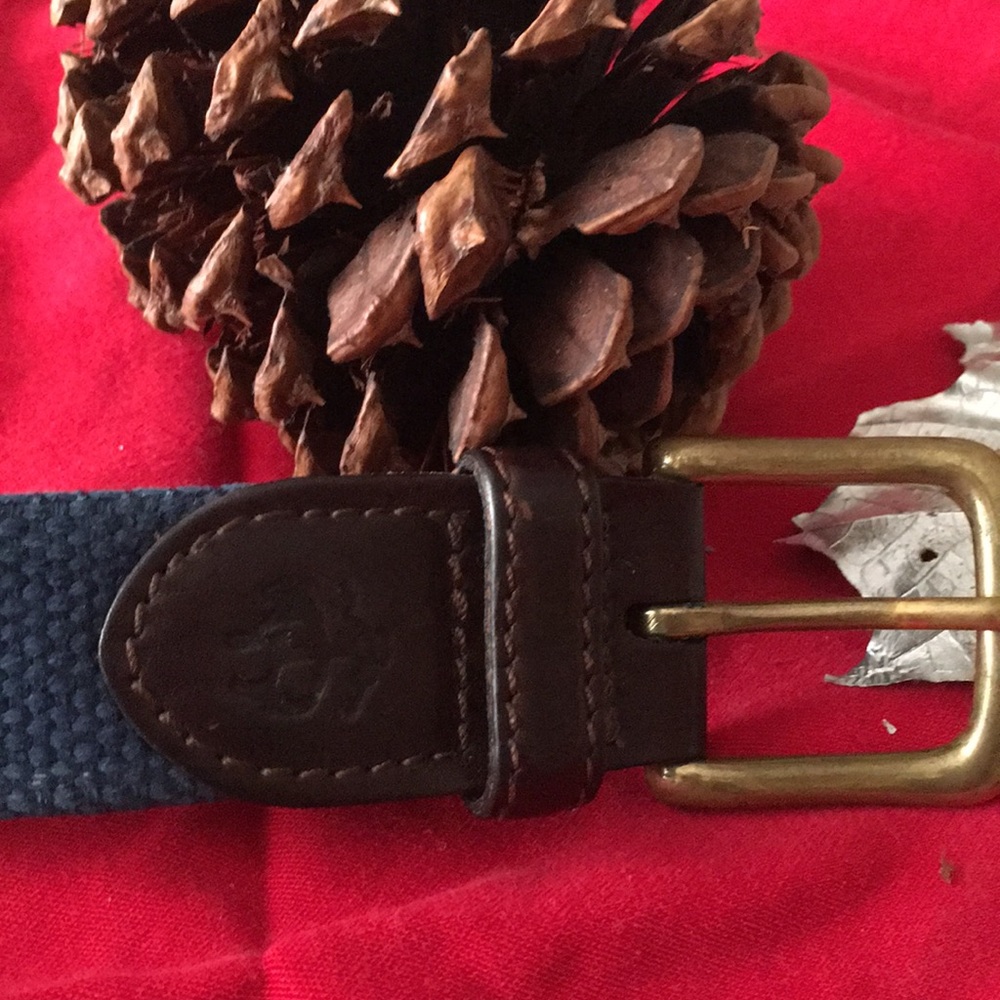 Blue and Leather Belt With Brass Buckle Size 40