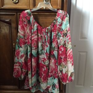 Floral peasant  long sleeve top with tie ON SALE