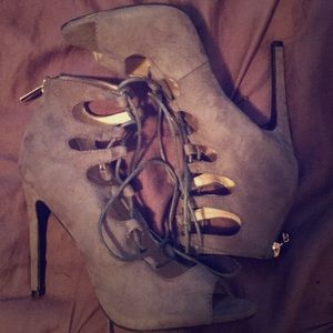 Faux suede tie up heels