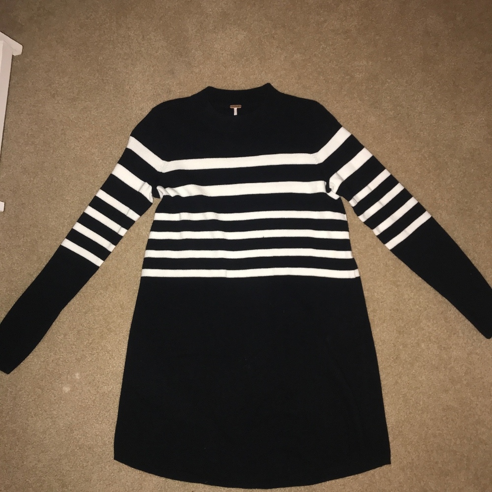 free people black and white striped sweater dress