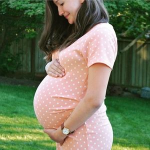 PINK BLUSH maternity polka dot dress