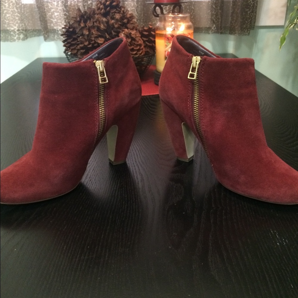 Burgundy suede ankle booties