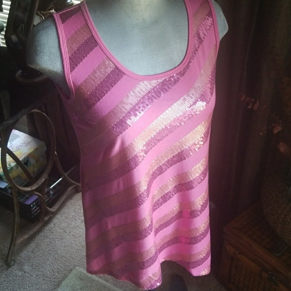 Lady's Pink Sequin Sleeveless Top