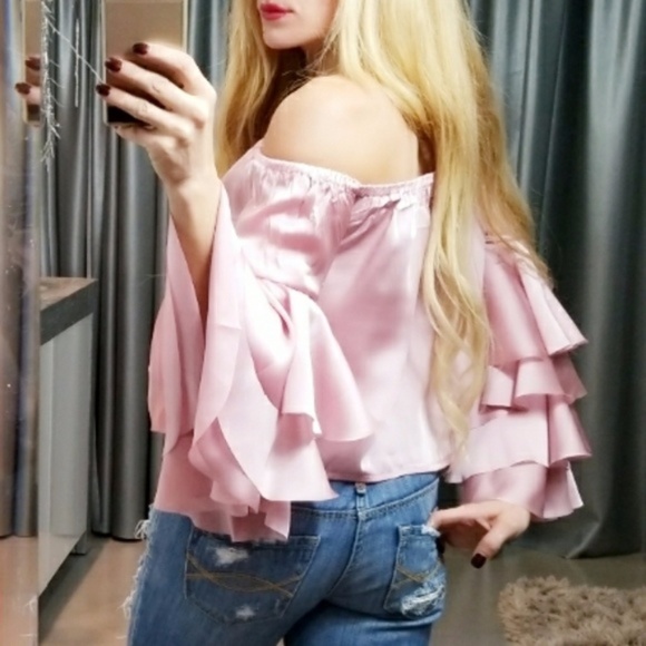 BLUSH PINK OFF SHOULDER RUFFLED DETAILED TOP - Picture 4 of 4