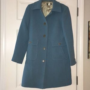 Jcrew long wool blend coat. Cerulean blue. Size 6