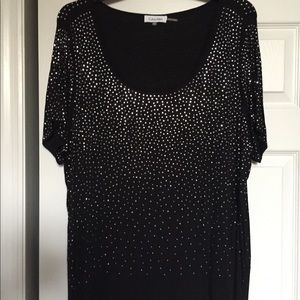 Black short sleeve top with sequins  scoopneck