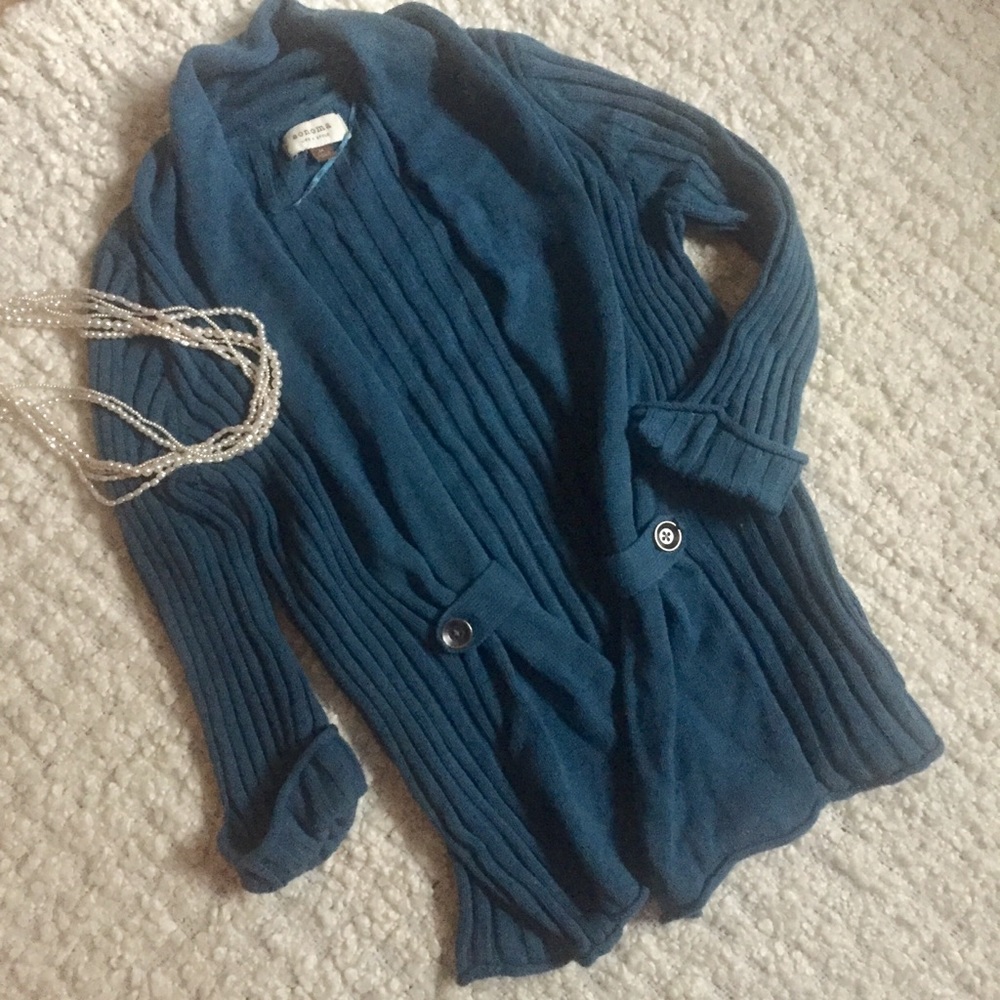 Long teal cardigan