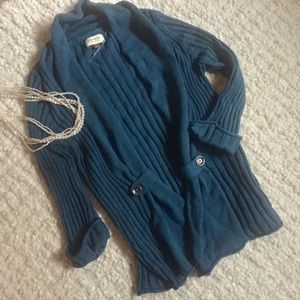 Long teal cardigan