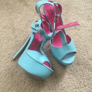 Caribbean Blue T-Strap Platform Stilettos