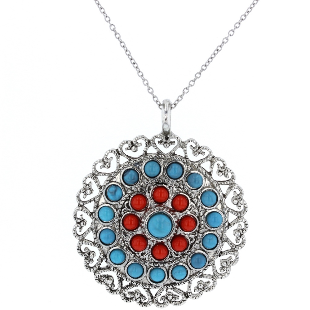 Turquoise & Coral Circle Necklace
