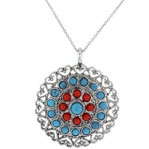 Turquoise & Coral Circle Necklace