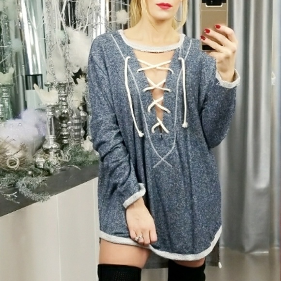 LAST 1 SALELACE UP HI-LO SWEATSHIRT/mini dress - Picture 2 of 4