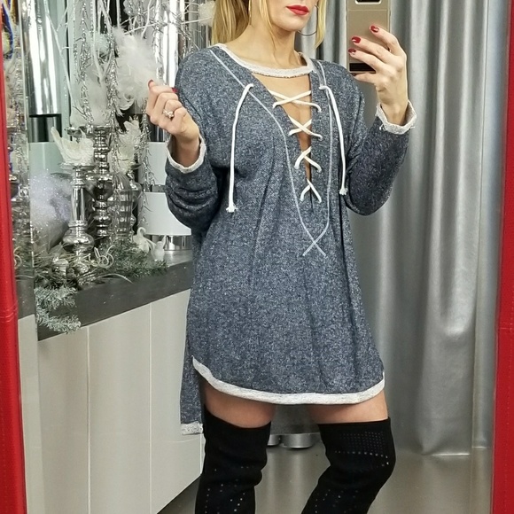 LAST 1 SALELACE UP HI-LO SWEATSHIRT/mini dress - Picture 3 of 4