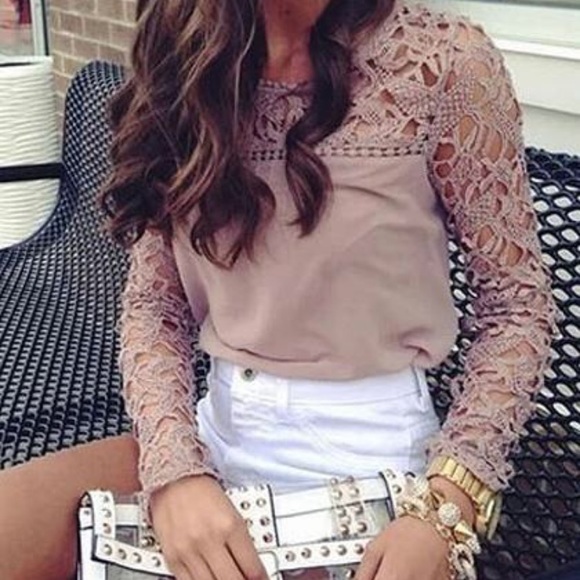 Burlap Apparel Tops - (NWOT) Crochet Long Sleeve Top