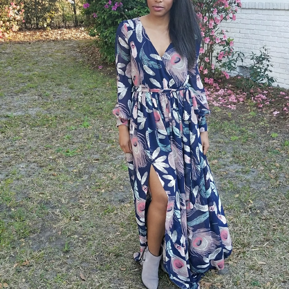 Long Sleeve Floral Maxi with Slit