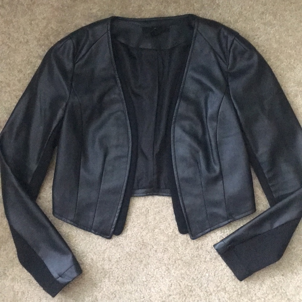 H&M Collarless Faux Leather Jacket