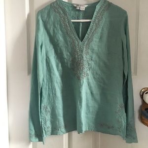 Zara linen beaded top