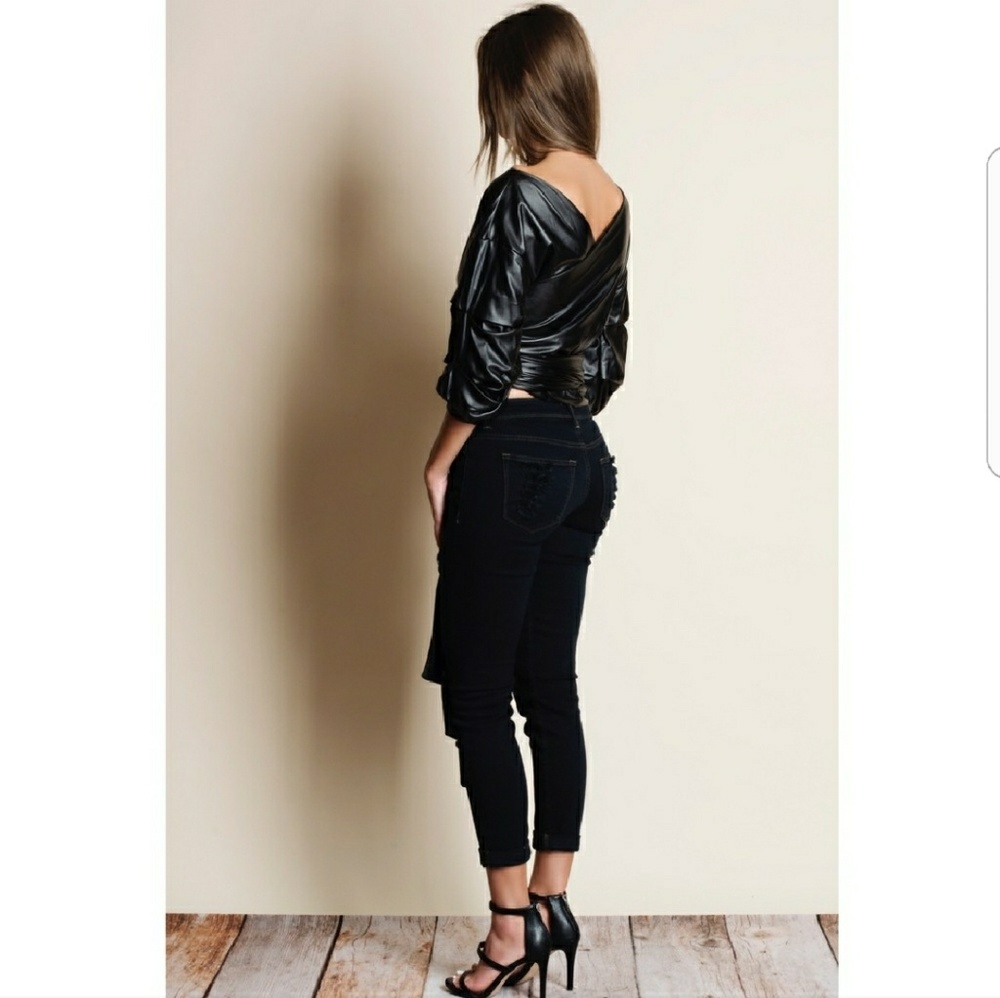 Vegan Leather Black Wrap Top - Last One! NWT - Picture 2 of 3