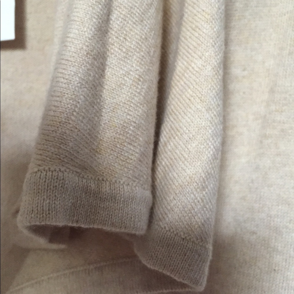 Tan long sleeve cardigan with ruffled front