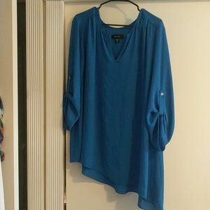 Teal Asymmetrical Hem 3/4 Sleeve Tunic