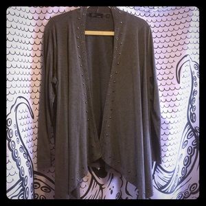 Gray Stud Grommet Open Cardigan