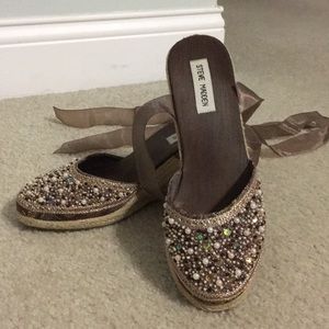 Brown beaded Steve Madden espadrilles