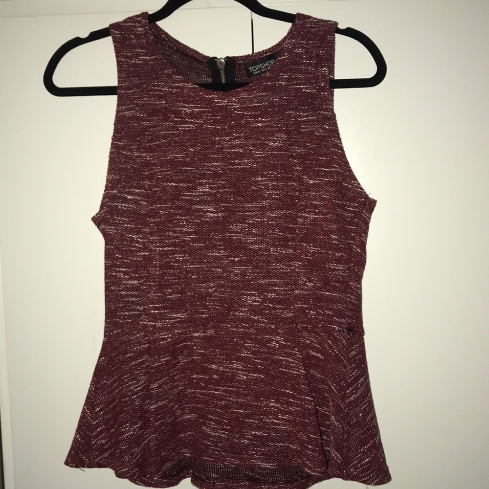 Top Shop Pleated Maroon Knit Tank Top