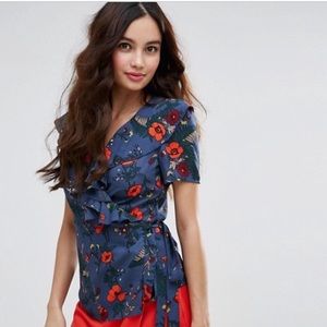 Flowery wrap blouse