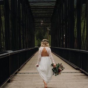 Long Sleeve Lace, Open Back Wedding Gown