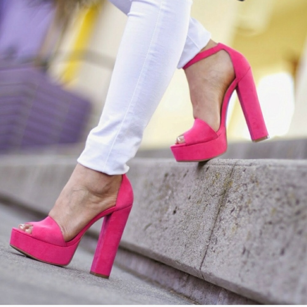 Chunky Red Suede High Heels
