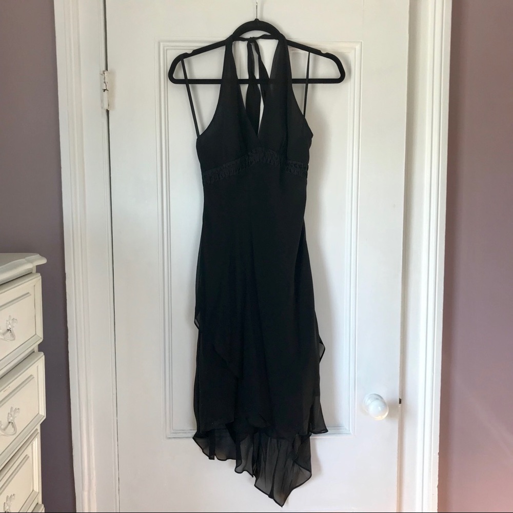 BCBG Asymmetrical Black Halter Dress