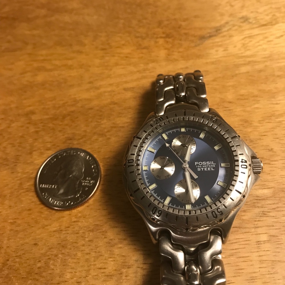 Fossil watch with blue face