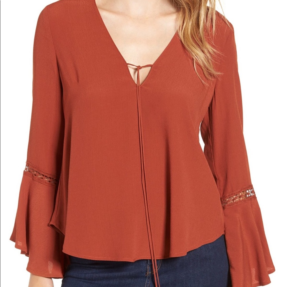 ASTR Crochet Bell Sleeve Blouse