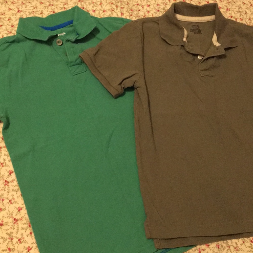 2 boys size 8 medium green polos